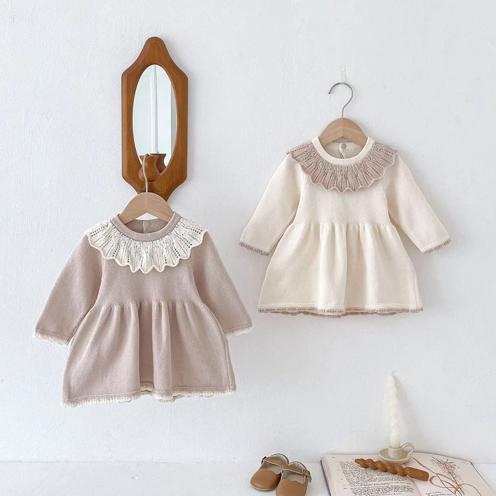 MILANCEL vestido de niña tejido acampanado con cuello hoja de loto - imagen 2