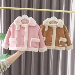 Abrigo de lana tipo gamuza cálido para niño en rosa
