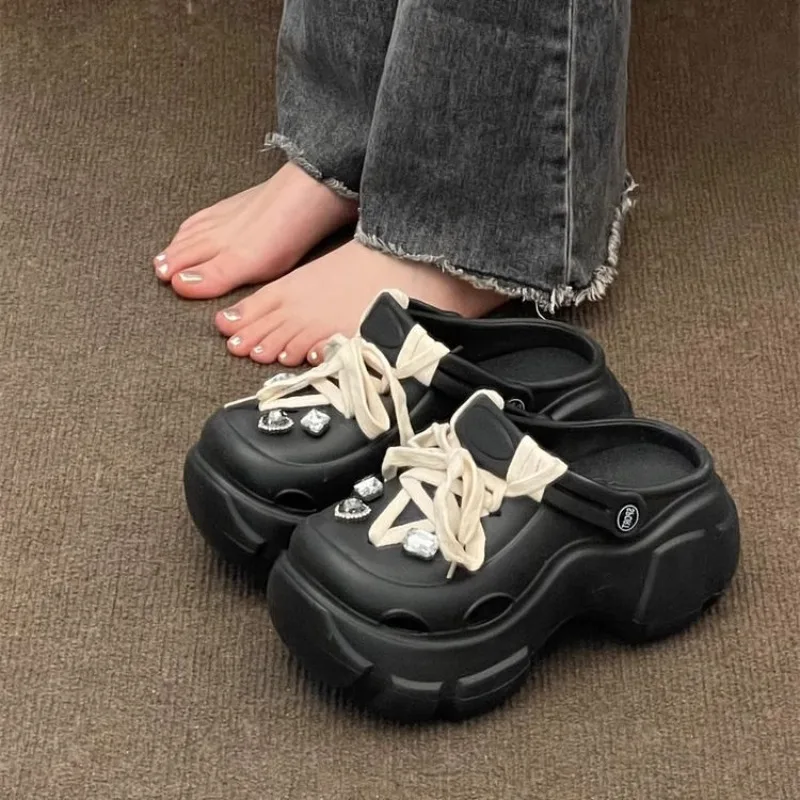 Sandalias de plataforma con cordones y pedrería para mujer - imagen 2