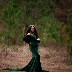 Vestido de maternidad invierno terciopelo dorado con encaje