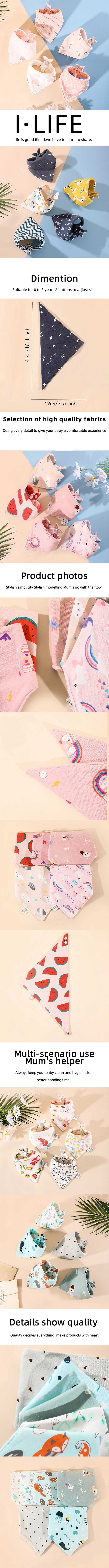 Baberos de algodón con estampado de dibujos animados, bandana unisex