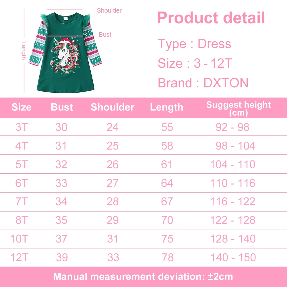 DXTON Vestido recto de algodón con estampado unicornio para niña - imagen 5