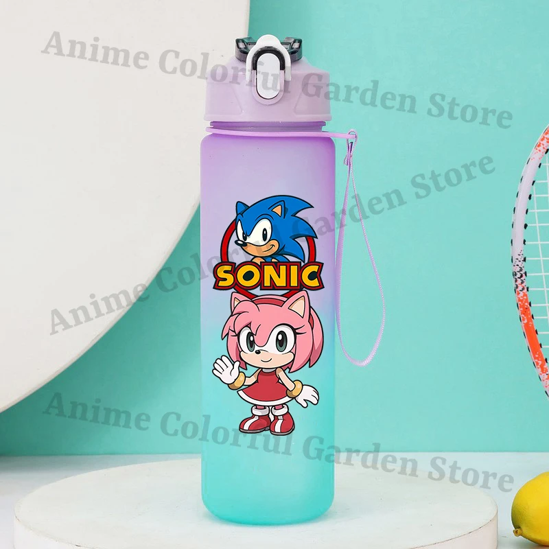 Botella de agua Sonic estilo anime con degradado portátil