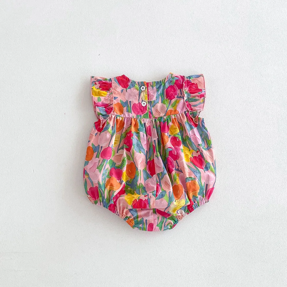 Body verano bebé niña con volantes – Estampado tulipán - imagen 4