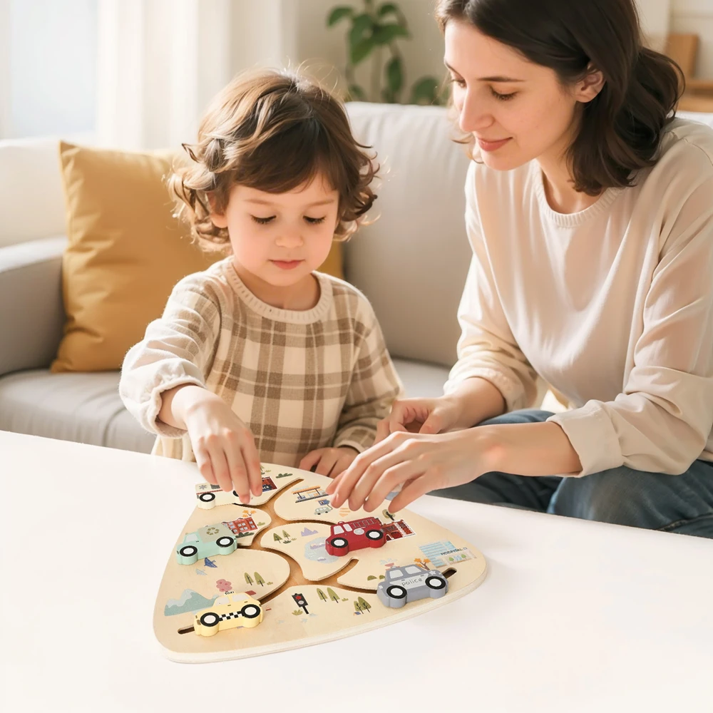 Juguete de madera Montessori sensorial con bloques y pista de coche - imagen 4