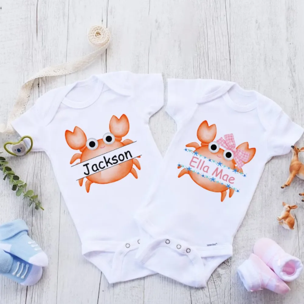 Pelele personalizado para bebé con nombre - mono cangrejo manga corta