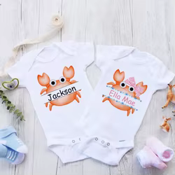Pelele personalizado para bebé con nombre - mono cangrejo manga corta