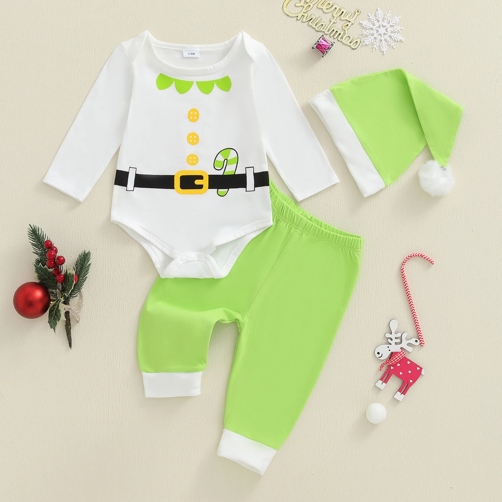 Conjunto de Navidad bebé Tregren: mameluco a contraste y sombrero - imagen 5