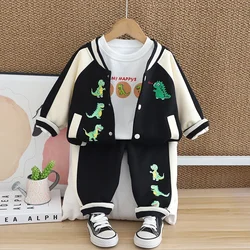 Conjunto de bebé chaqueta de dibujos y camiseta con pantalón para otoño