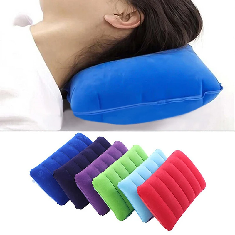 Almohada de viaje inflable de cuello flocada portátil para camping - imagen 2