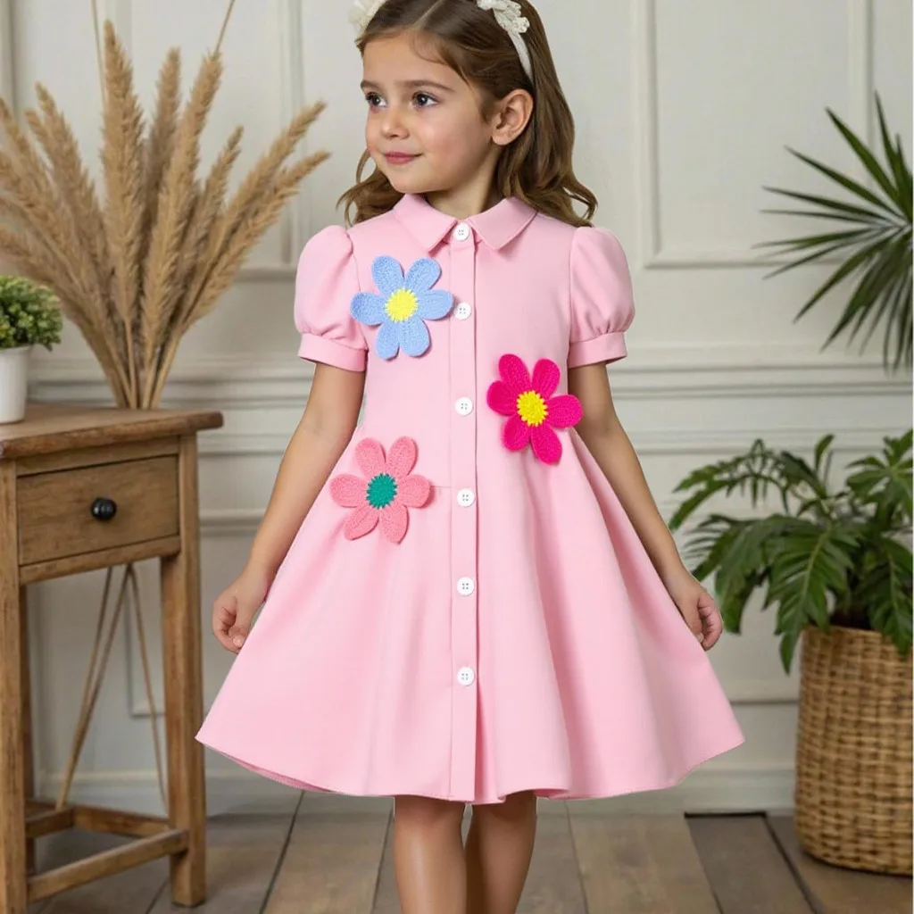 Vestido retro de verano rural para niñas con cuello plegable - imagen 4