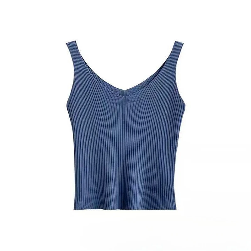Chaleco de punto sin mangas con cuello V entallado verano mujer