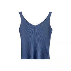Chaleco de punto sin mangas con cuello V entallado verano mujer