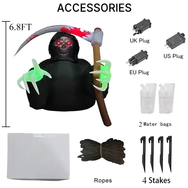 Figura inflable de Halloween con LED, segador macabro para jardín - imagen 3