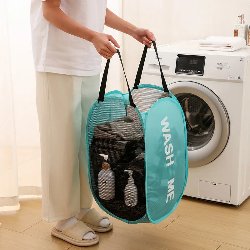 Cesto para ropa sucia plegable de malla con asas pop-up - imagen 4