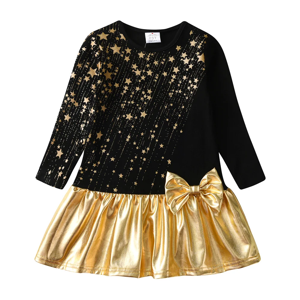 DXTON vestido Navidad Año Nuevo para niñas princesa estrellas doradas - imagen 2