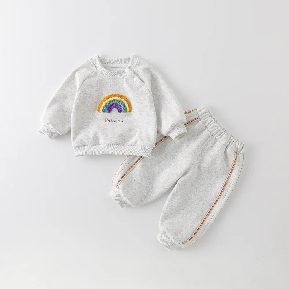 Conjunto de ropa para bebés MILANCEL con bordado de arcoíris, sudadera y pantalones