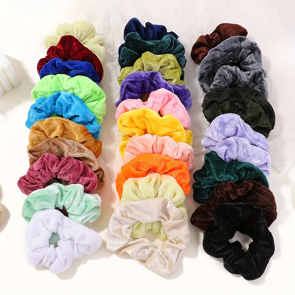 Coleteros de terciopelo elásticos para niñas – colores suaves - imagen 2