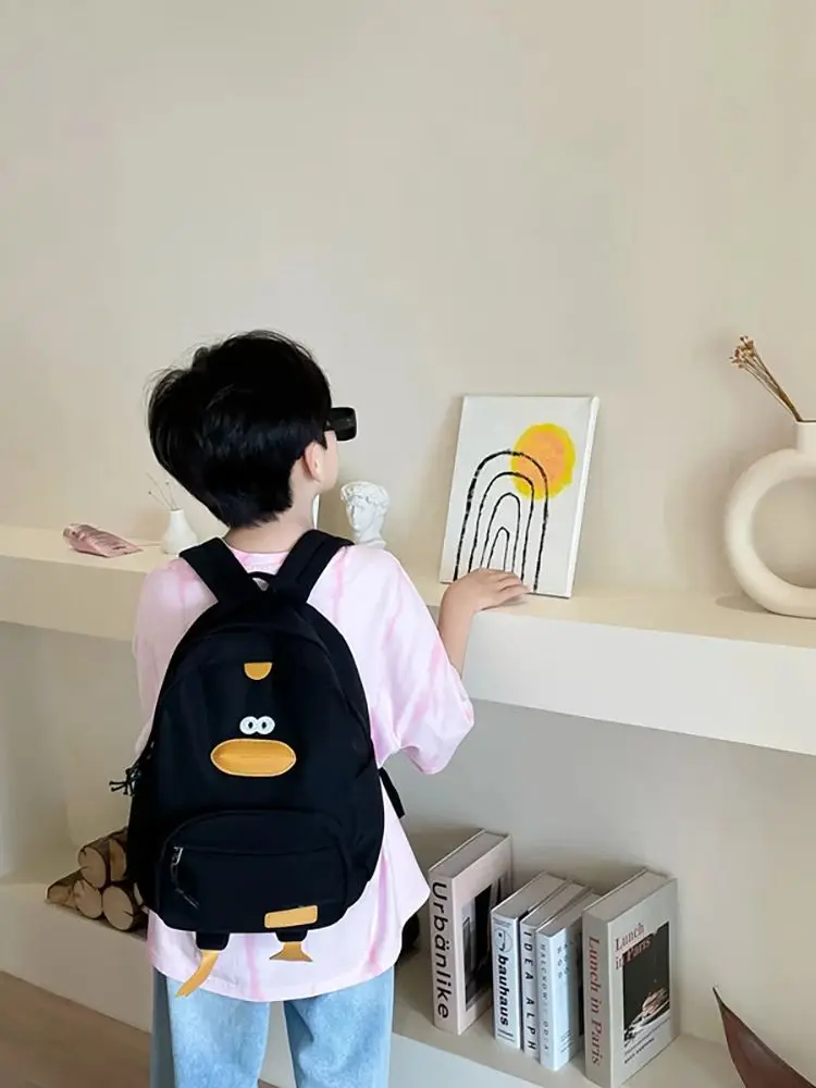 Mochila infantil de lona con pato – crema, ligera para preescolar - imagen 2