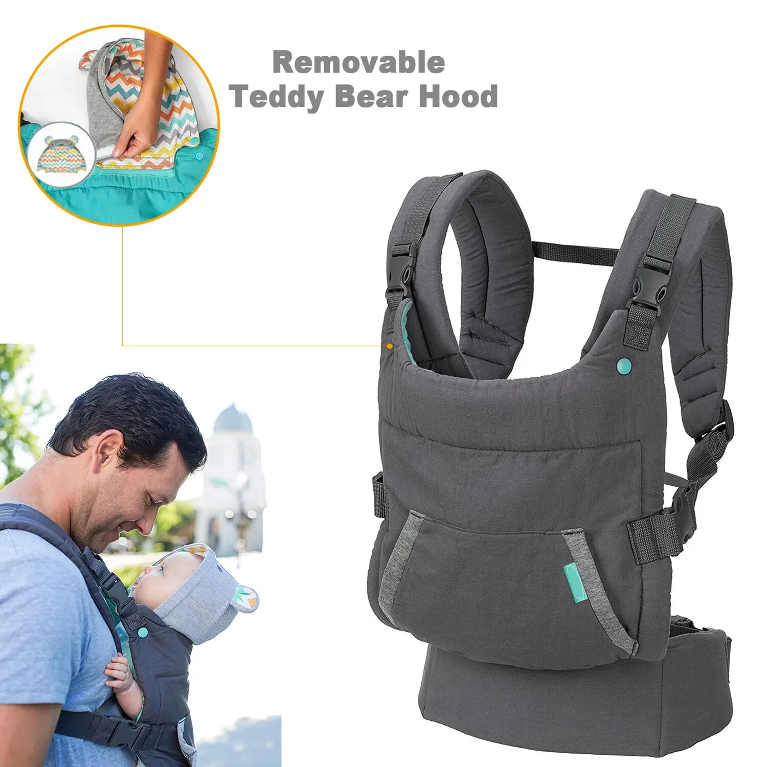 Portabebés ergonómico con capucha y acolchado para recién nacido - imagen 4