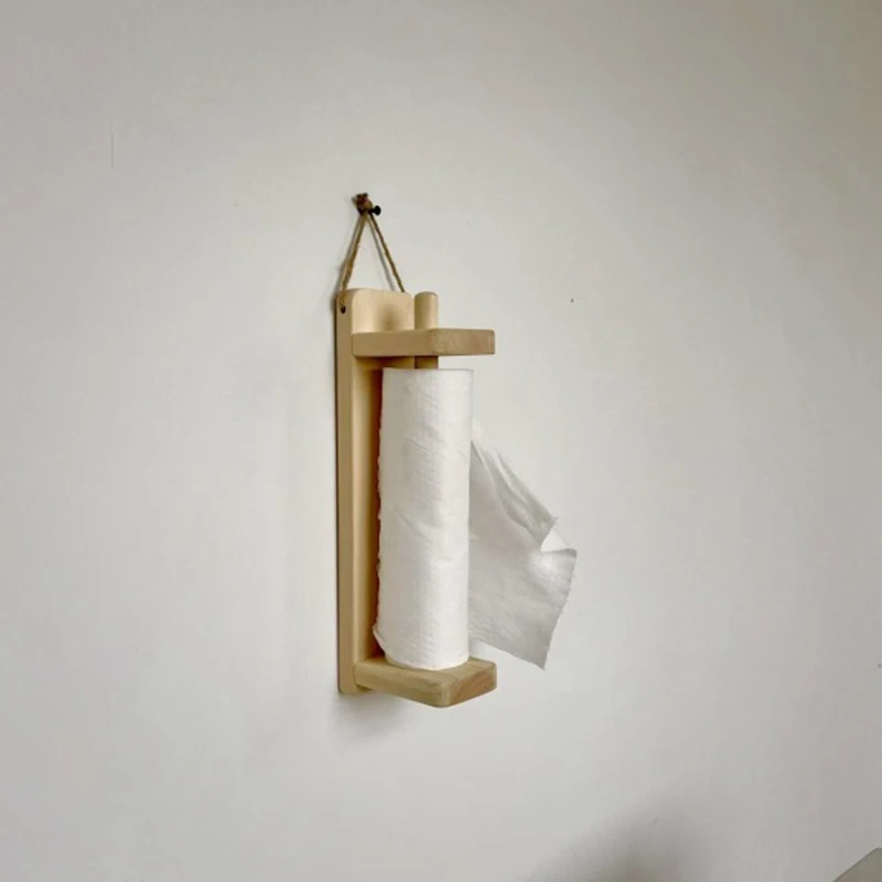 Portarrollos papel higiénico de madera para pared estilo rústico - imagen 3