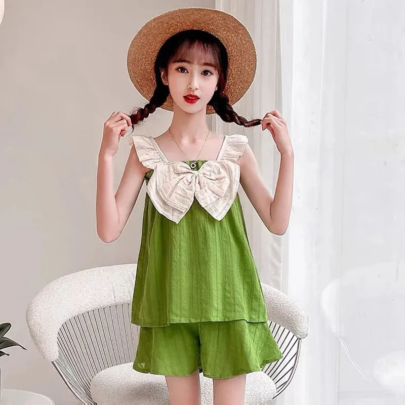 Pijama de tirantes en algodón con lazo para niña – Estilo princesa - imagen 2