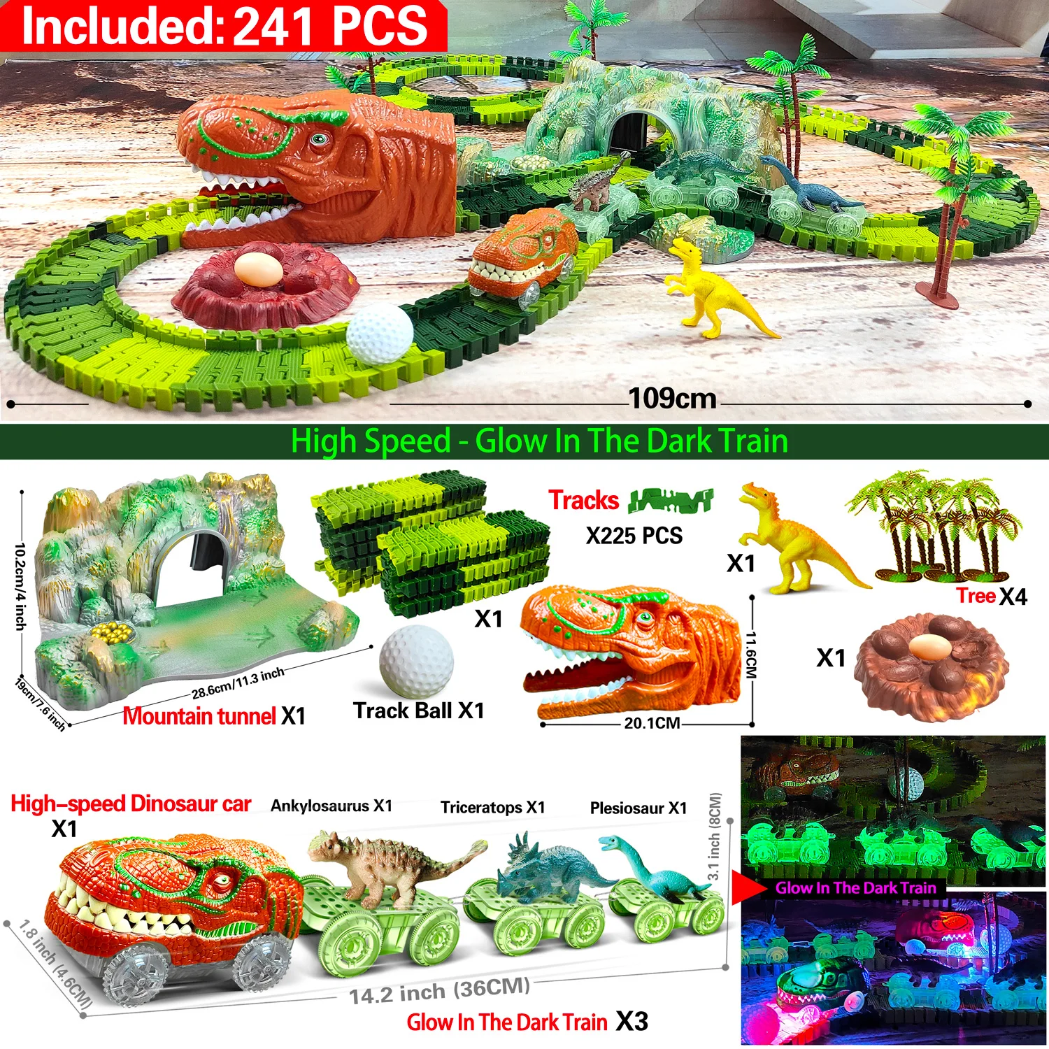 Set de tren de dinosaurios
