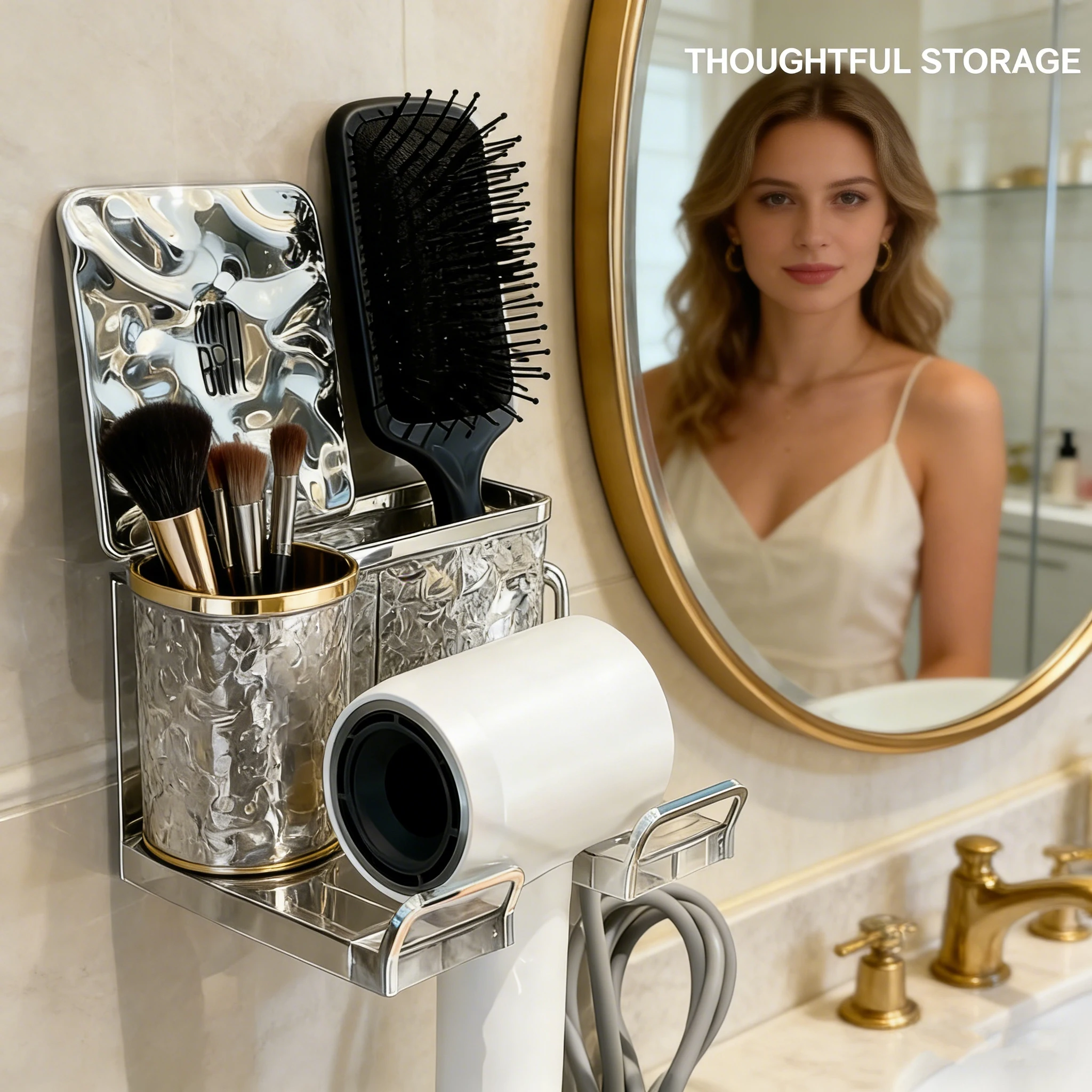 Soporte para secador de pelo sin perforaciones en baño y ducha - imagen 3