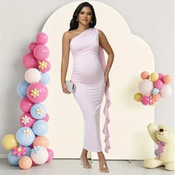Vestido de maternidad largo asimétrico con volantes drapeados