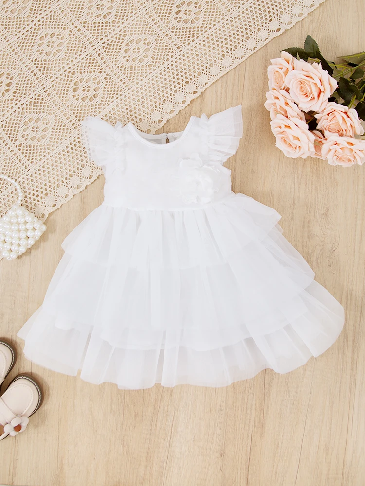 Vestido bautizo niña gasa blanca para ceremonia de bebé