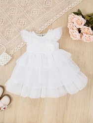 Vestido bautizo niña gasa blanca para ceremonia de bebé