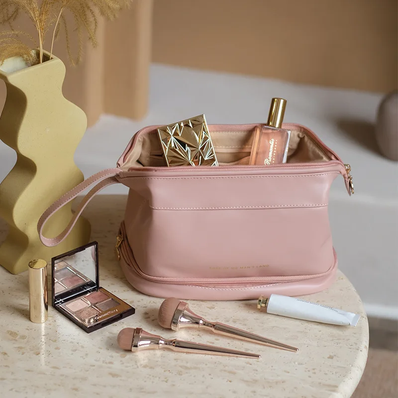 Bolsa de viaje grande de piel sintética con doble cremallera