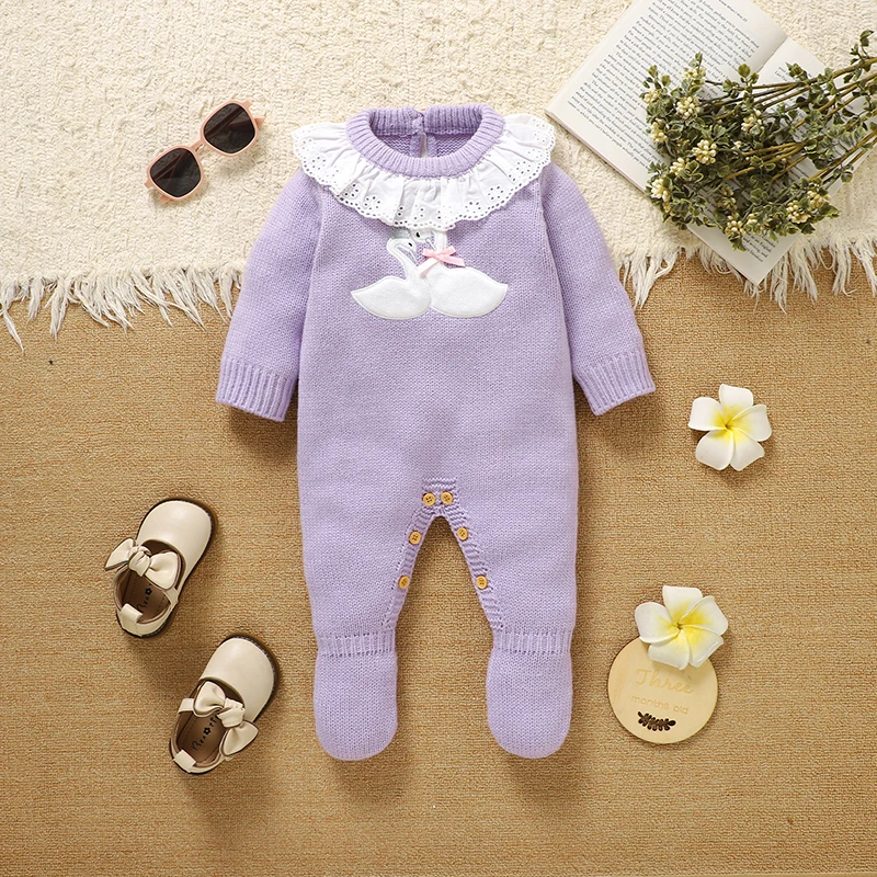 Mono bebé de punto para niña con diseño ganso y manga larga