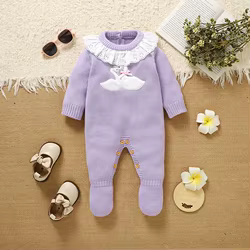 Mono bebé de punto para niña con diseño ganso y manga larga