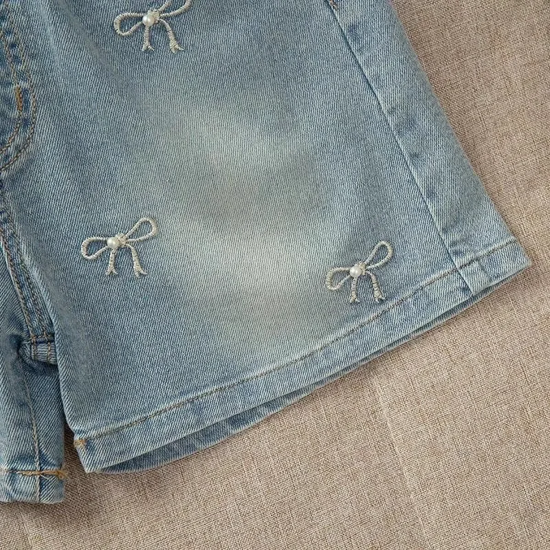 Shorts de verano denim para niña con bordado
