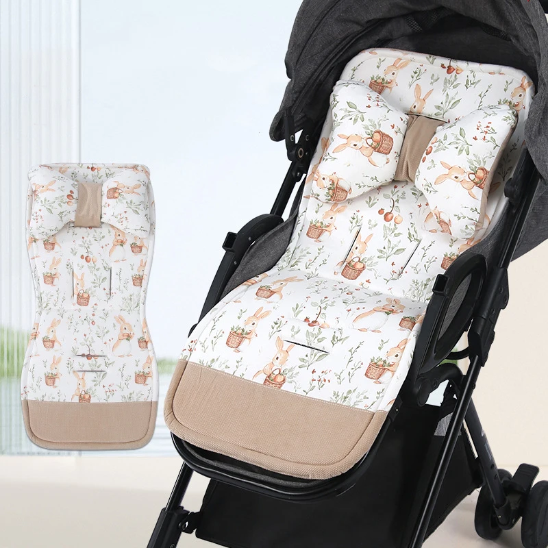 Cojín reversible de algodón para cochecito de bebé con diseño conejo