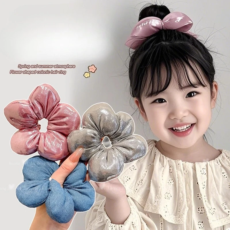 Lazos para el cabello infantiles de flor brillante con goma elástica - imagen 4