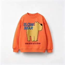 Sudadera infantil holgada con estampado, cuello redondo otoño