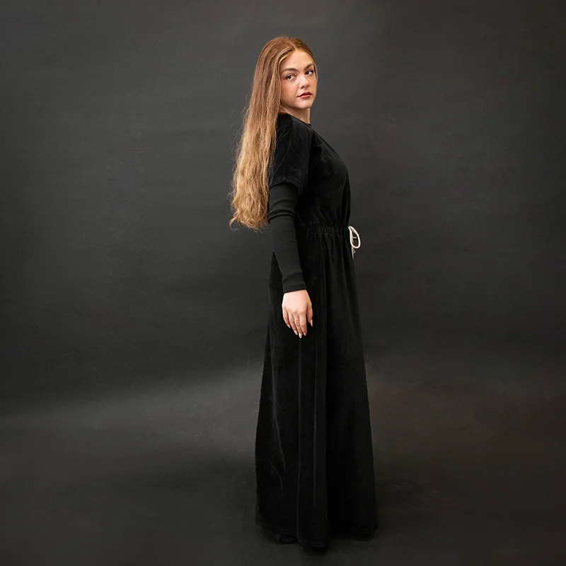 Shabbos vestido terciopelo negro con lazo, manga corta de invierno - imagen 3