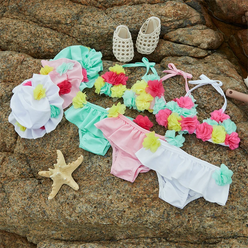 Tregren conjunto de bañador con volantes y gorro para niña - imagen 4
