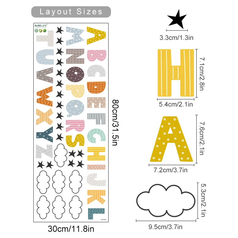 Detalle del diseño de letras y temática infantil