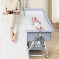 Cuna de bebé plegable y elevable, convertible multifunción