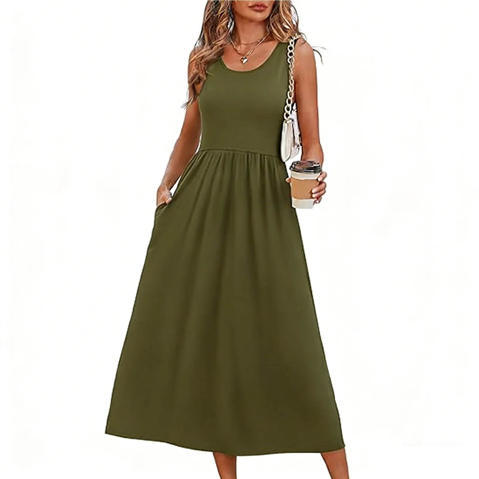 Vestido de verano sin mangas con bolsillos y corte en A - imagen 3