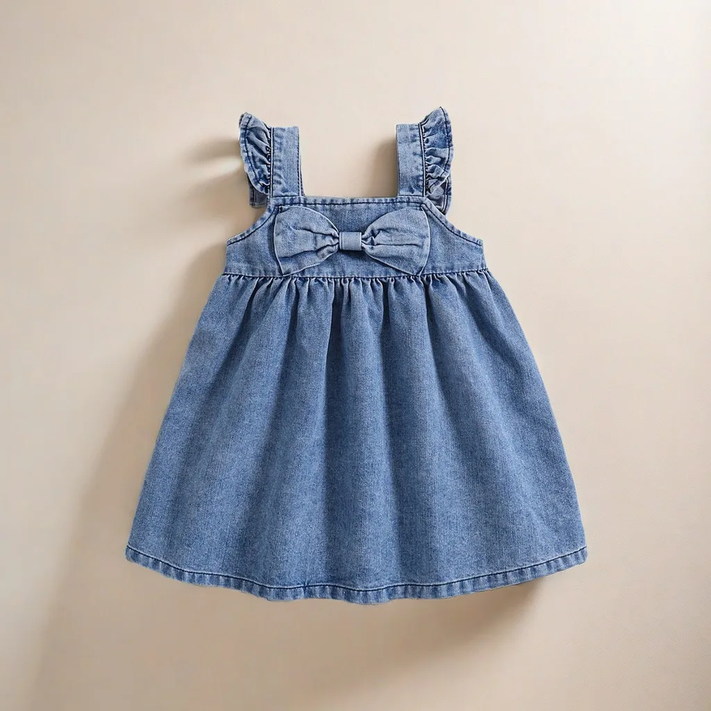 Vestido vaquero de tirantes para niña – Diseño ligero con mangas voladoras