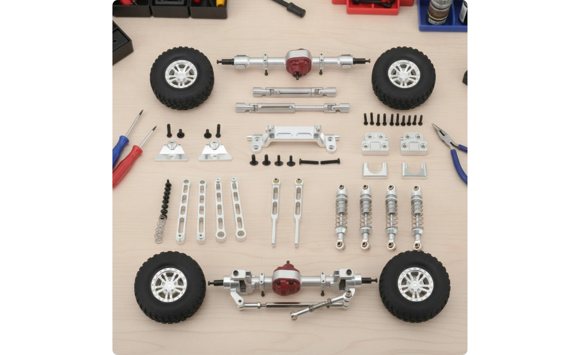 Kit con piezas metálicas y tornillería para ensamblaje completo