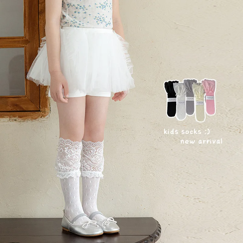 Calcetines altos de ballet con encaje fino y volantes para niñas - imagen 4