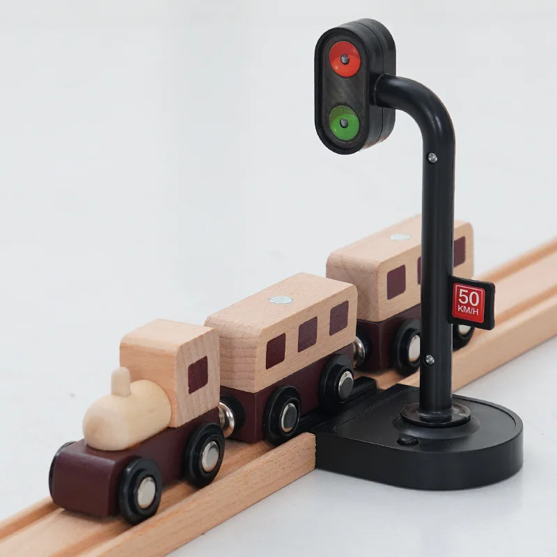 Semáforo de juguete de madera con luz y sonido para tren - imagen 5