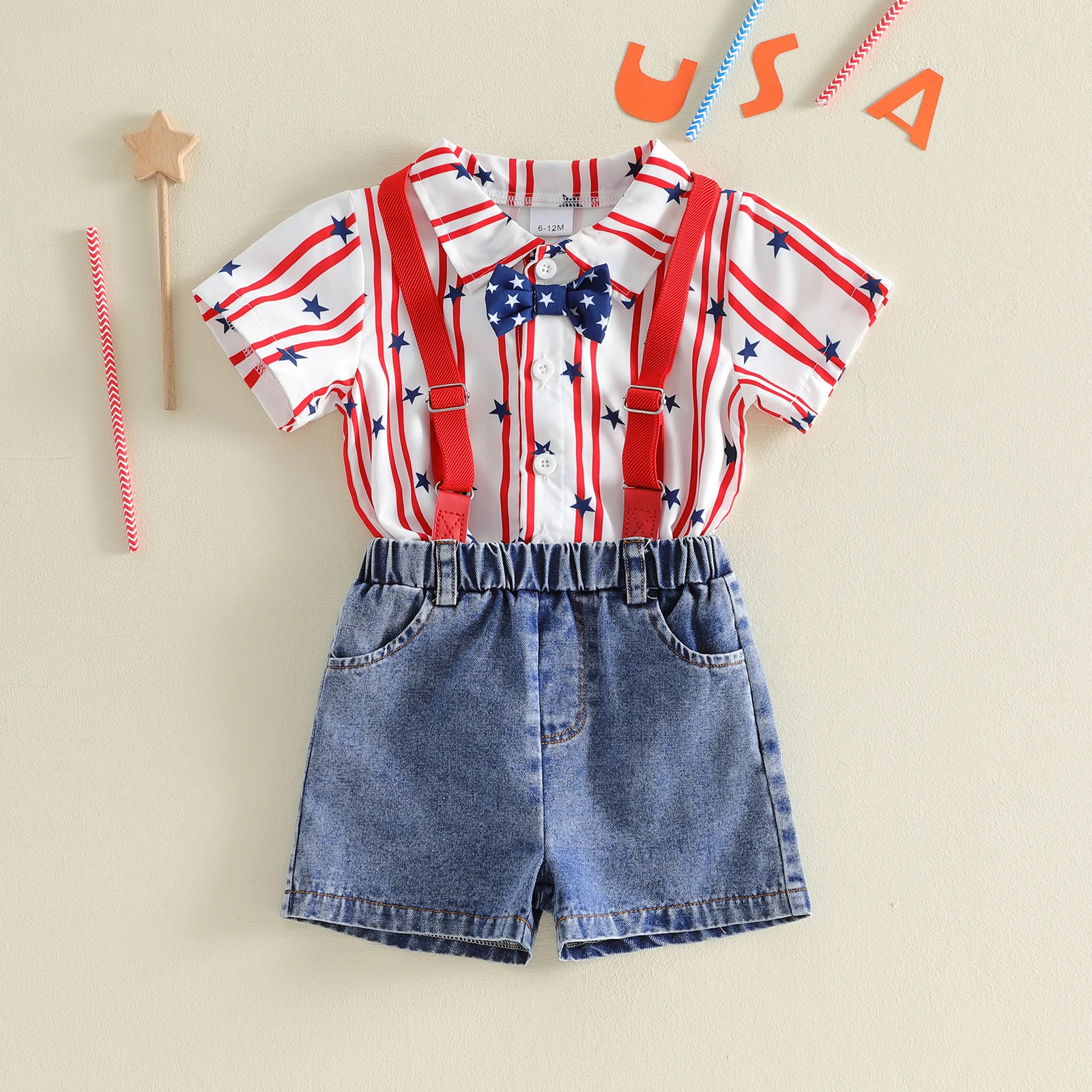 Conjunto de verano para bebé: camisa a rayas y pantalón corto vaquero - imagen 5