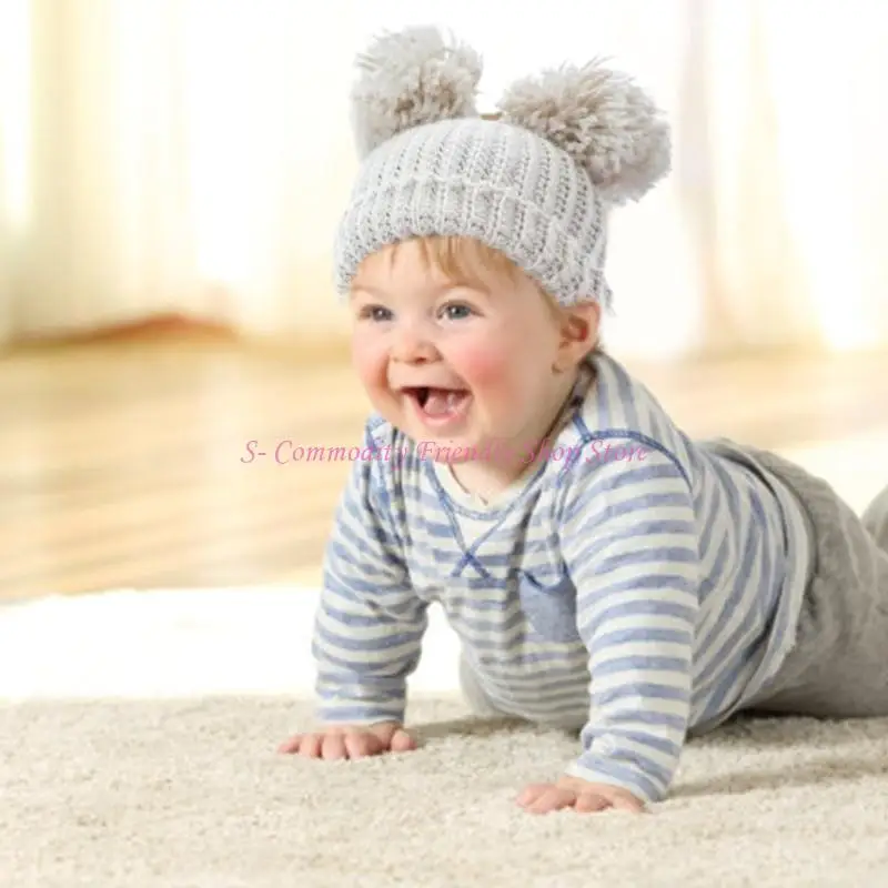 Gorro de bebé punto cálido para invierno con pompones - imagen 5