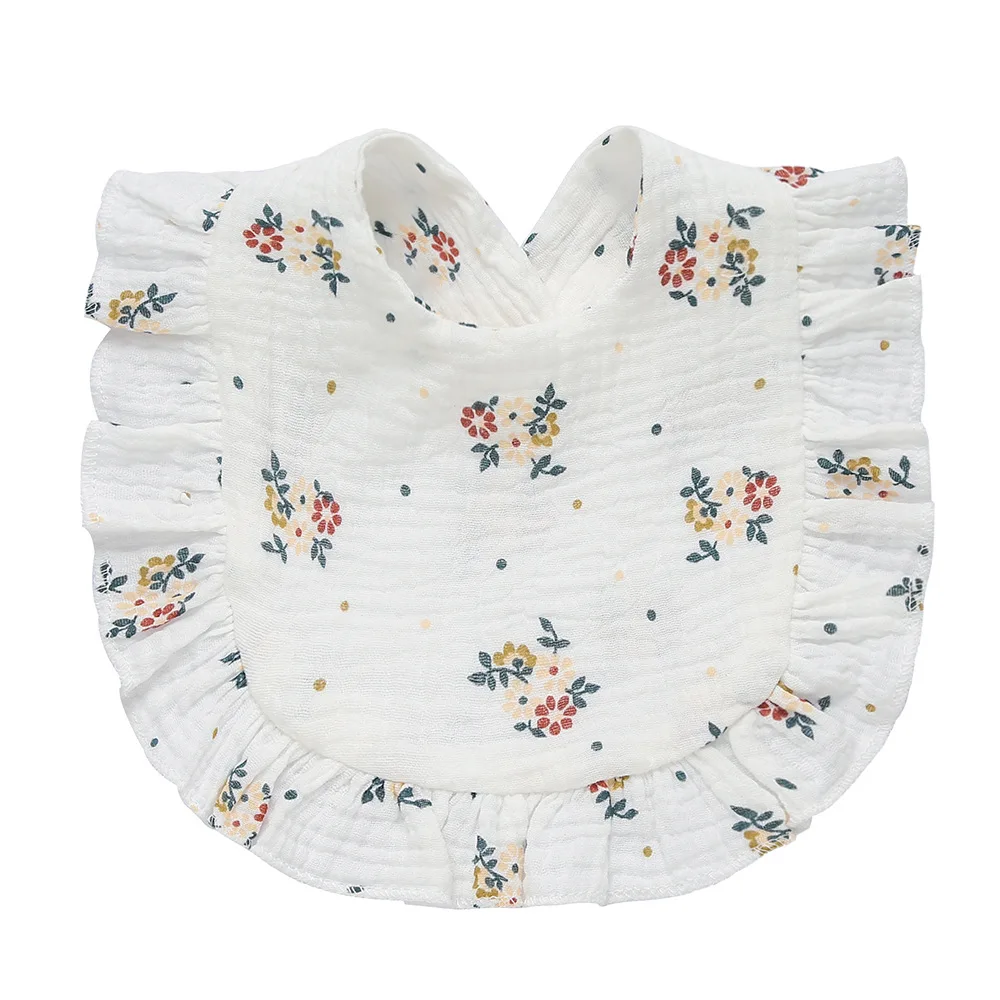 Babero bebe estilo coreano con flores y volantes - pano absorbente - imagen 2